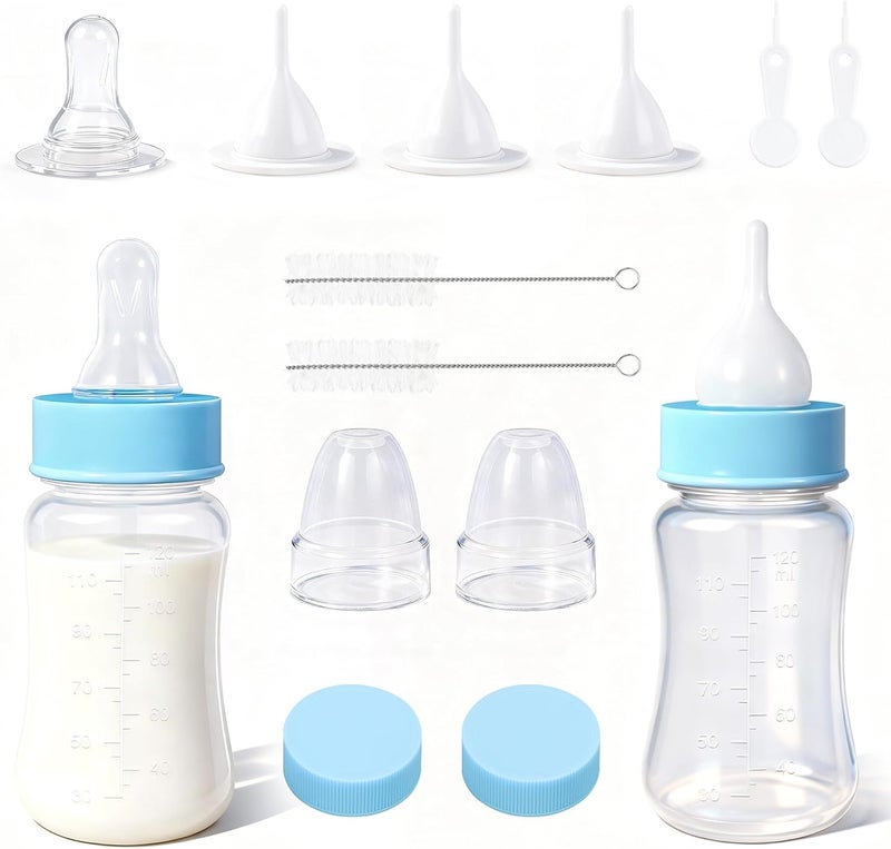 DEMORA Kitten Bottle Feeding Kit, Graduated Nursing Feeding Bottles for Pet Kitten Puppy Hamster Rabbit with Two Kinds of Replaceable Nipples Feeder (Clear, 4 oz) - Image 1